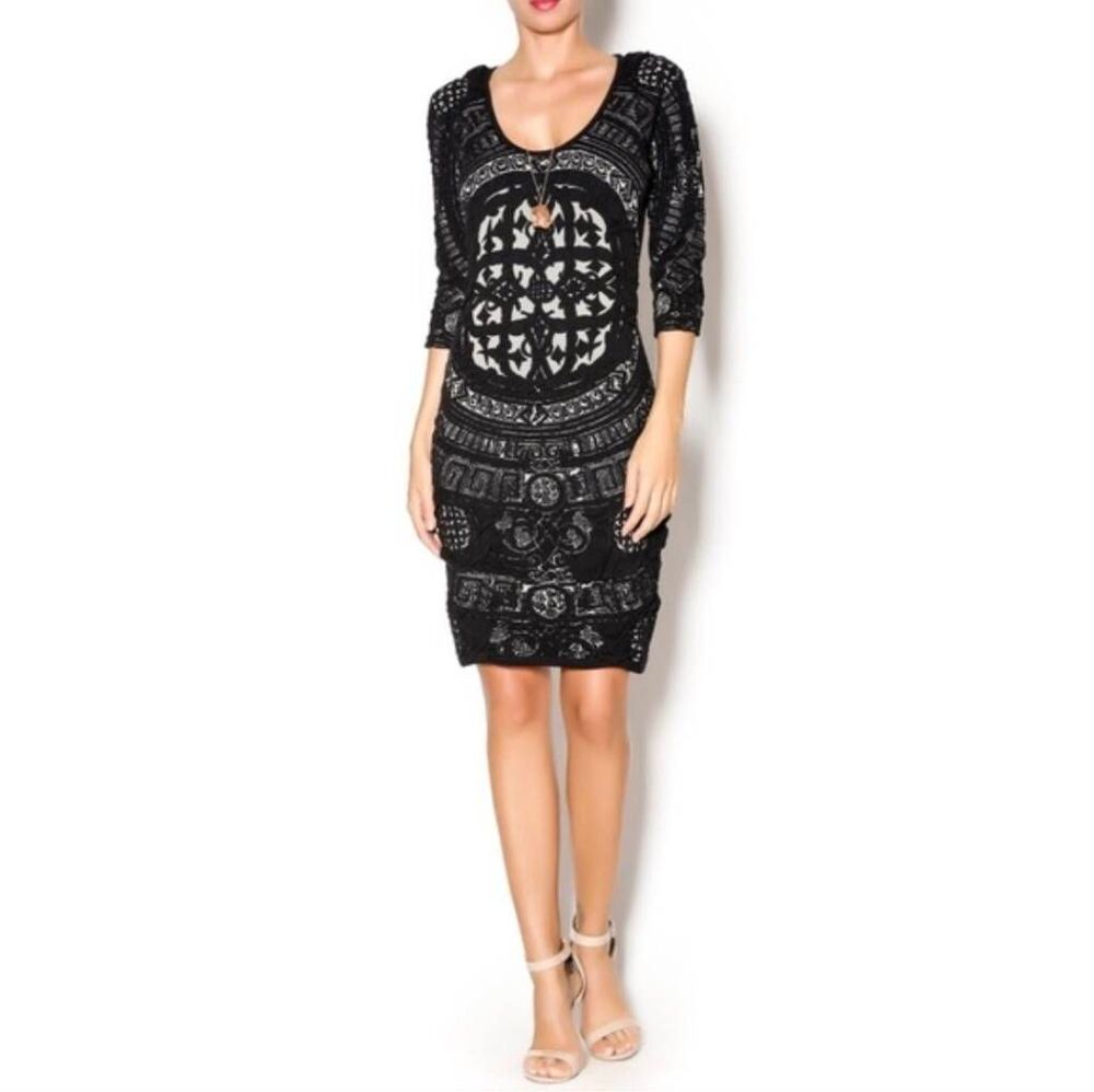Desigual Leyre 3D Stretch Knit Bodycon Whimsygoth Dress Sz. XL US